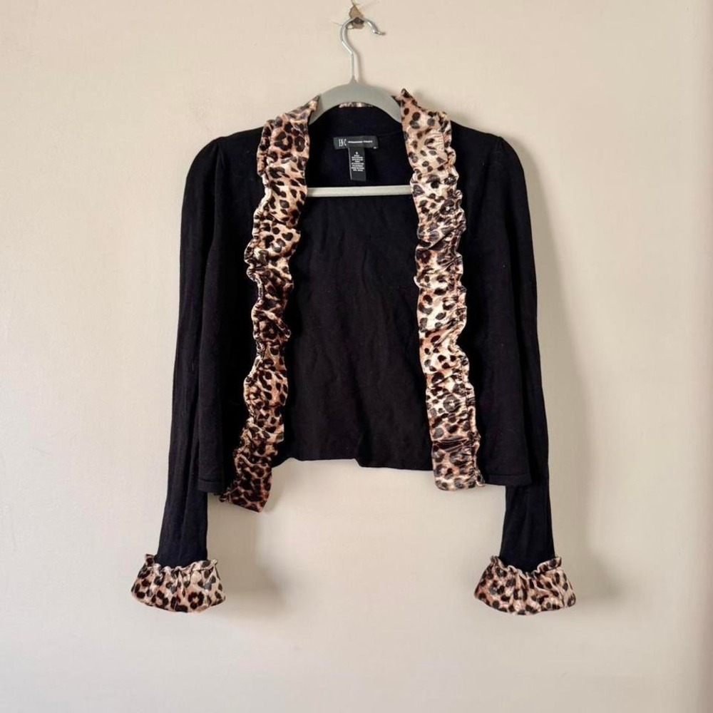 Y2K leopard ruffle cardigan bolero shrug cheetah small